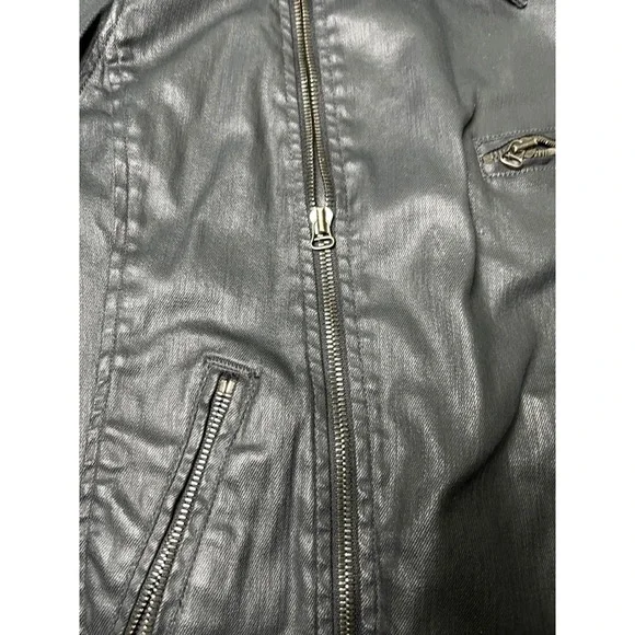 AG Adriano Goldschmied‎ Coated Moto Jacket Black Biker Style Made In USA Size L